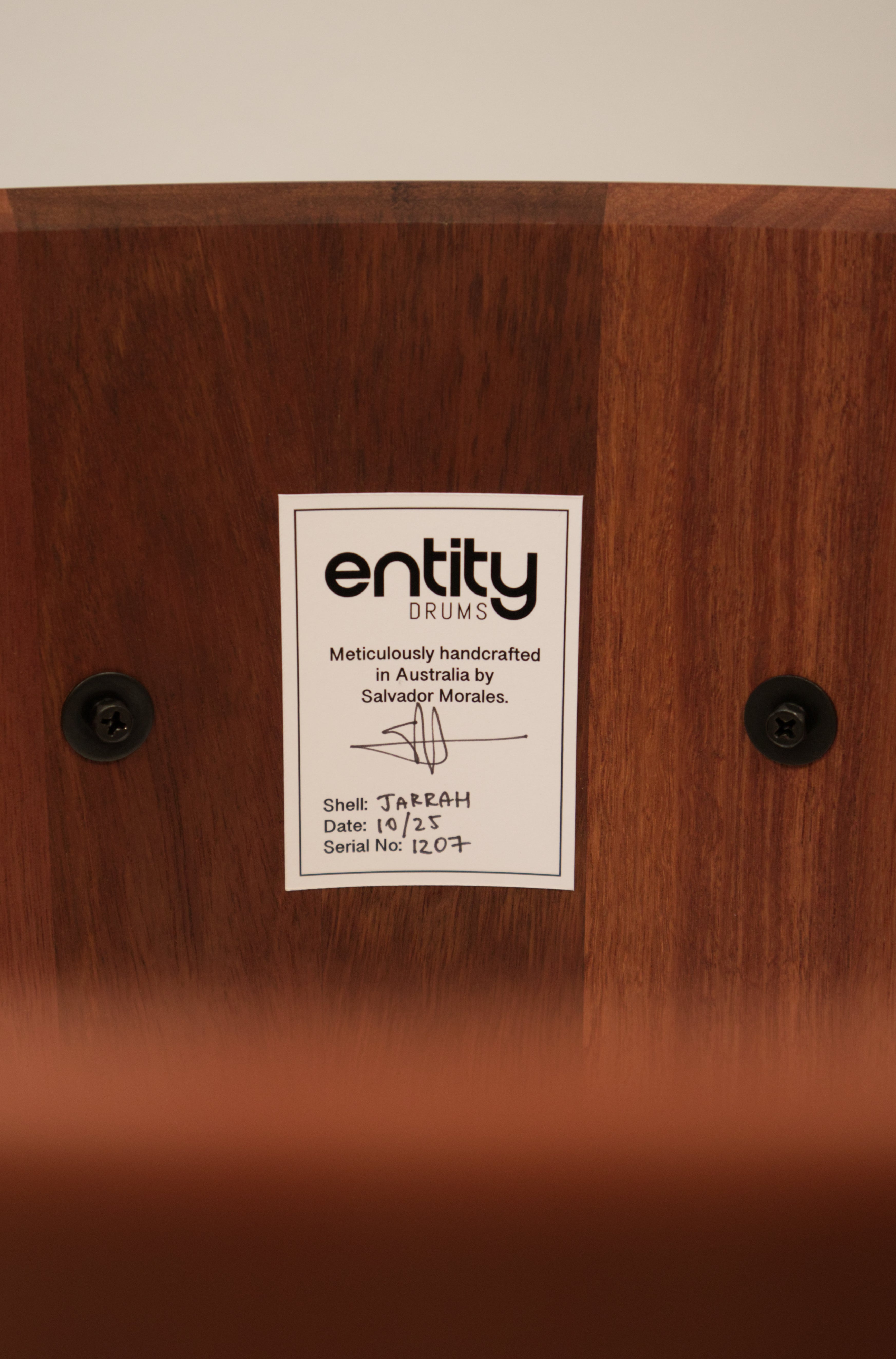 ENTITY 7 X 13" JARRAH BLOCK SNARE DRUM (50% DEPOSIT)