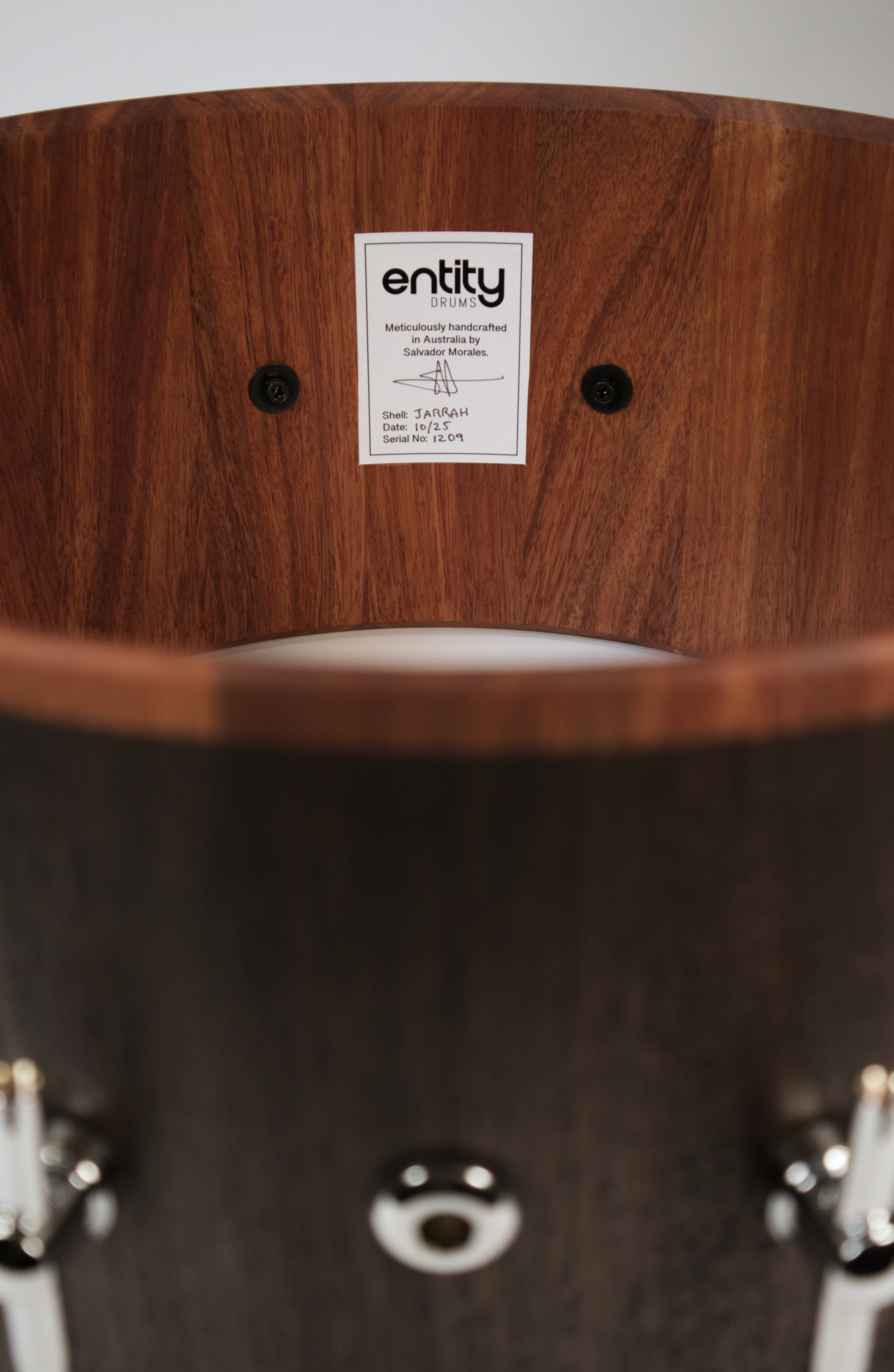 ENTITY CUSTOM BLACK JARRAH BLOCK SNARE DRUM (50% DEPOSIT)