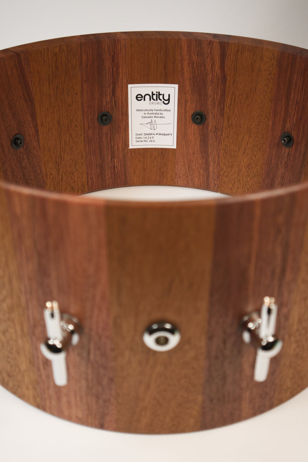 ENTITY CUSTOM MAHOGANY & JARRAH BLOCK SNARE DRUM (50% DEPOSIT)