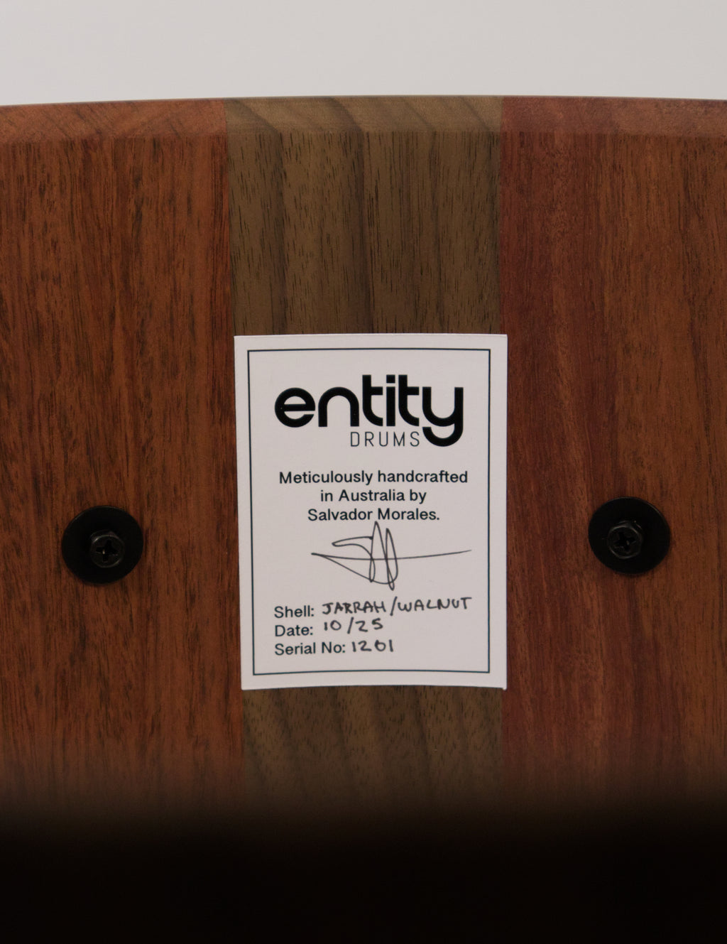ENTITY CUSTOM WALNUT & JARRAH BLOCK SNARE DRUM (50% DEPOSIT)